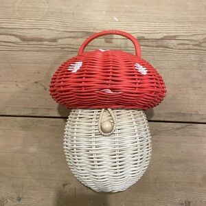 Red and Cream Wicker Mushroom Bag